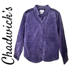 CHADWICK’S Vintage Purple 100% Suede Leather Button Front Shacket, Size Medium‎